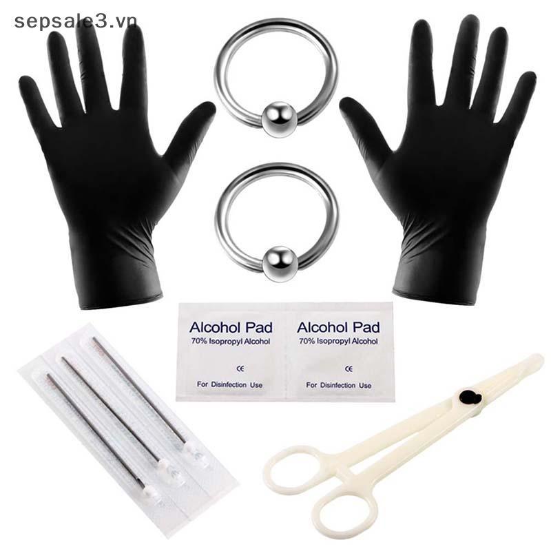 Dụng cụ xỏ khuyên cơ thể bao gồm kim cho bụng, lưỡi, lông mày và mũi - Set Sale!