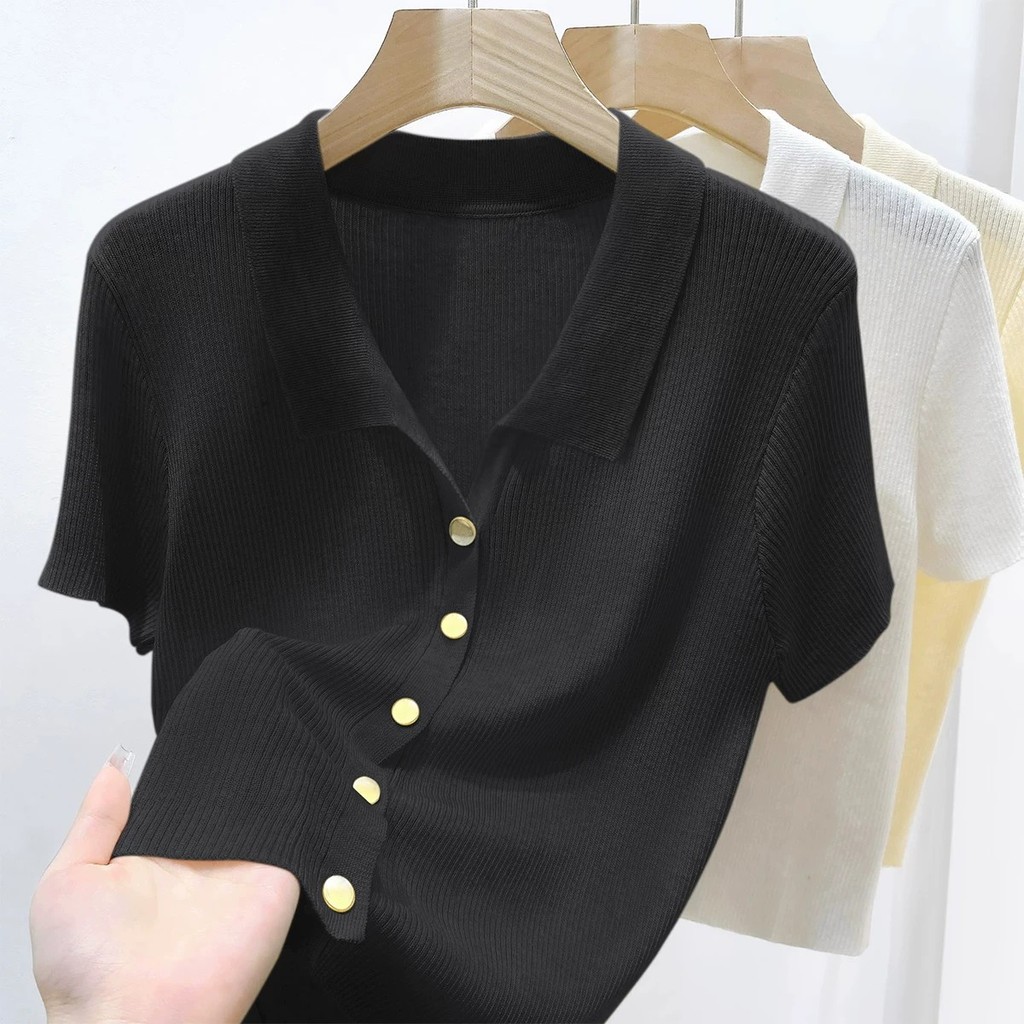 SUXI Áo polo nữ màu sắc đơn giản, mềm mại, cổ polo, ngắn tay, phù hợp mùa hè 260428