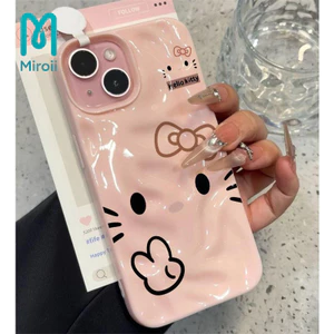 Ốp Lưng Cho Iphone 16 13 15 11 12 14 Pro Max XS X XR Max 8 7 16 14 15 Plus SE 2020 Bìa vải xếp nếp HelloKitty dễ thương