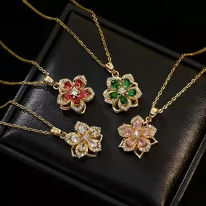Vòng cổ thép titan zircon họa tiết bauhinia xoay, thời trang cao cấp