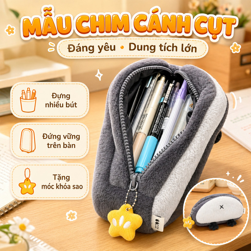 Túi Đựng Bút Hình Otter Penguin Sang Trọng - Hộp Bút Vải Mềm, Dung Tích Lớn, Quà Tặng Trở Lại Trường