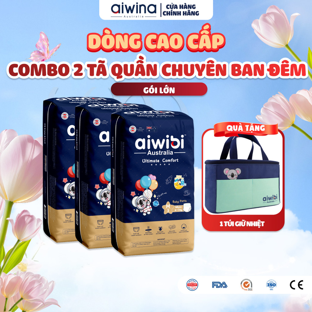 [Combo 3] Tã/Bỉm Quần Cao Cấp Aiwibi Chuyên Ban Đêm Ultimate Comfort - Gói Lớn M/L/XL/XXL