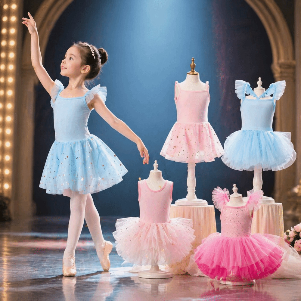 HOBBYIN Ballet TuTu Đầm, Dây Đeo chéo ngắn tay Váy ba lê bé gái, Váy hoàng tử chuyên nghiệp Puffy Sequin Ballet Performance Trang phục tập thể dục