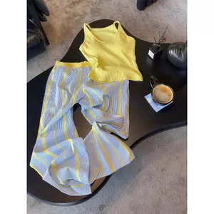 Áo Vest phong cách Hàn Quốc thoải mái thông thường có đệm ngực Bộ đồ ngủ nữ Phong cách mới Mùa hè Bộ đồ mặc nhà thân thiện với da dài