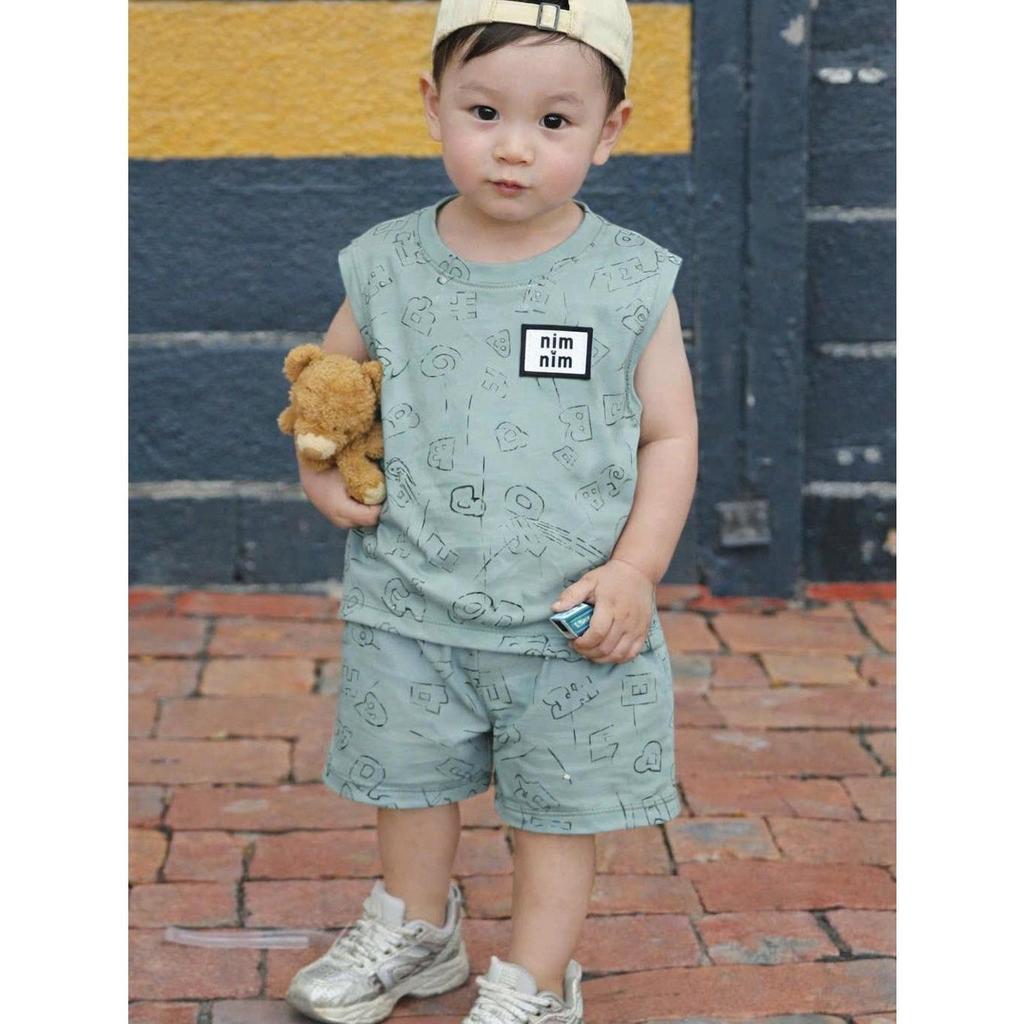 MIM Bộ Quần Áo Cộc Tay Unisex Cho Bé 7-50kg Chất Liệu An Toàn Thoáng Mát Thiết Kế Thời Trang 4 Màu 4 Bộ