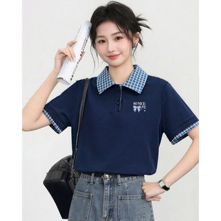 【MIZIQI】Áo thun POLO tay ngắn kẻ sọc dáng rộng, áo thun ngắn tay kiểu dáng đi làm dành cho nữ