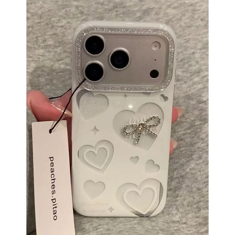 Ins Hollow Double Heart Thích hợp cho Vỏ điện thoại Apple 17Promax / 16pro / 15 / 14 13 / 12 Vỏ lấp lánh 11