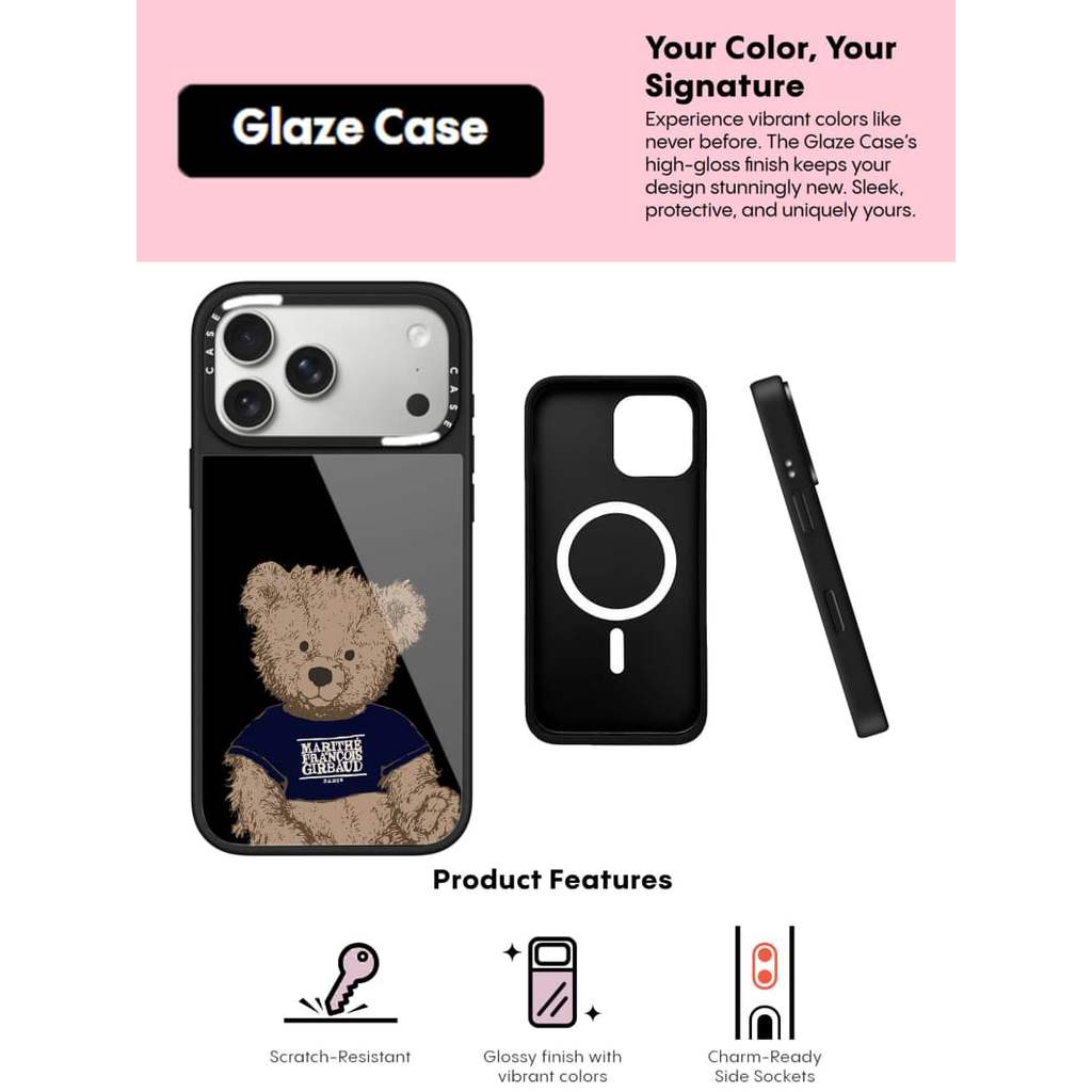 CASECASE X Marithe Bear Case Chống Trầy Xước Từ Hút Kính Dành Cho IPhone 17 Air 16 15 14 Pro Max Plus Ốp Lưng Cứng Có Hộp Khắc logo