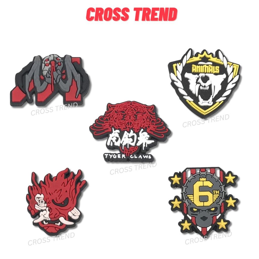 Set charm gắn dép cross CYBERPUNK, Nút gắn phụ kiện sticker game trang trí dép cross CROSS TREND