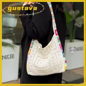 Túi đeo chéo GUSTAVA, Túi đeo vai nữ móc hoa Boho, Túi Tote công suất lớn dệt kim rỗng nhiều màu