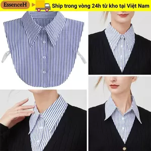 ESSENCEH Cổ Giả, Sọc Cổ Giả Có Thể Tháo Rời, Áo Sơ Mi Nửa Màu Xanh Ve Áo Nữ Bé Gái
