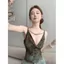 Áo yếm cổ xoay đính cườm in họa tiết cổ điển dành cho nữ Mùa hè Phong cách mới Pure Desire Mặc bên ngoài Slim-fit Không tay ngắn