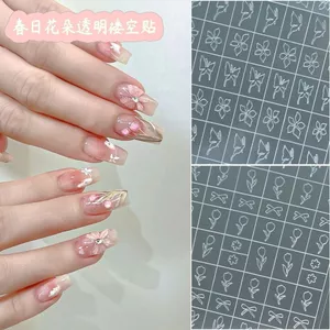 Mùa Xuân Trong Suốt Rỗng Bốn Lá Cỏ Ba Lá Làm Móng Tay Miếng Dán Cao Cấp Hoa Mùa Xuân Chuyên Dụng Patting Dán Móng Tay
