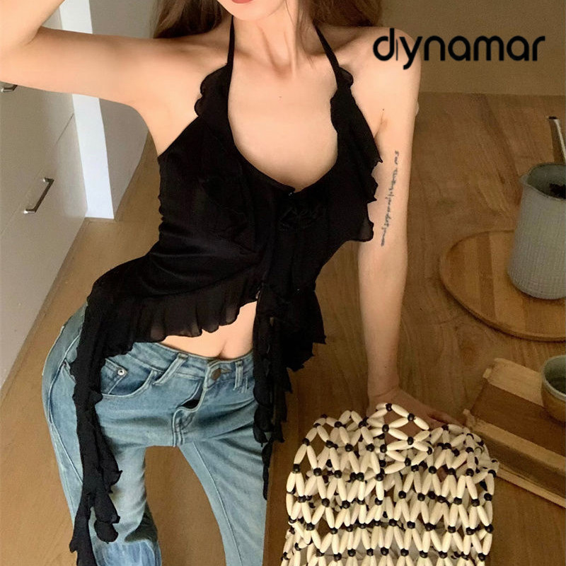 【dynamar】Áo lót cổ nơ buộc dây, áo hai dây in họa tiết da báo dành cho nữ, áo thun co giãn eo.