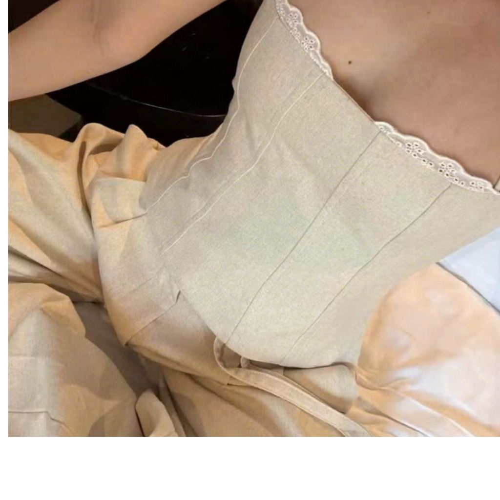 Áo 2 Dây Linen Ren Nguc Chiết Eo Ôm Dáng Áo Cúp Ngực Phối Viền Ren - SamHi Closet