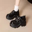 Kích Thước Lớn Đế Dày Tăng Chiều Cao Mary Jane Giày Nữ Thu Đông Phong Cách Mới Velcro Đen Phù Hợp Với Nền Tảng Chống Thấm Nước Giày Da Nhỏ
