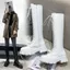 Giày Bốt Dài Kích Thước Lớn 41-43 Dày Chân Lớn Chu Vi Không Đầu Gối Ống Cao Co Giãn Mở Rộng Chân Béo phì