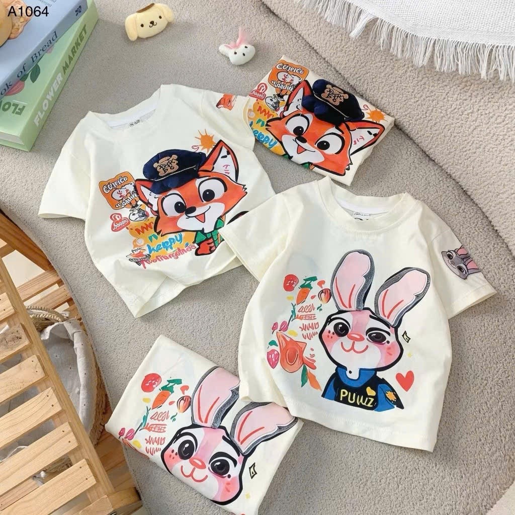 Aó Thun Bé Trai-Bé Gái HỌA TIẾT SÓC- THỎ QC76 K.Kid Áo Phông Chất Cotton Mát size 8-20 kg M99