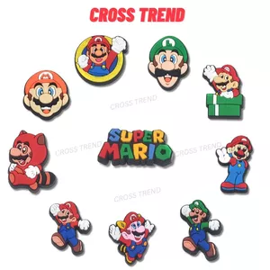 Set charm gắn dép cross MARIO, Nút gắn sticker dép cross trang trí cham 2D hoạt hình CROSS TREND