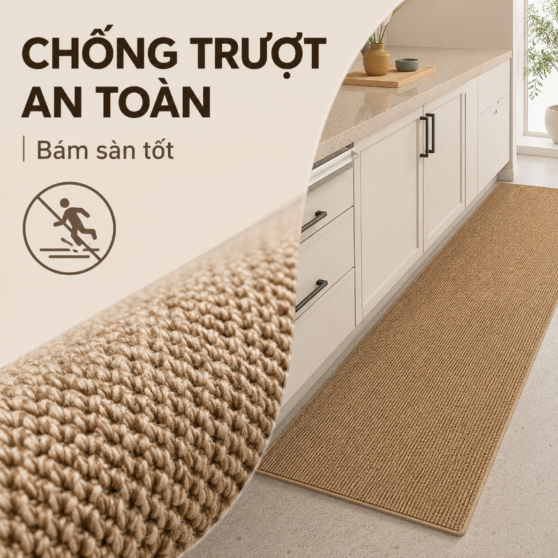Thảm Bếp Dệt Sợi Chống Trơn Trượt, Hút Bụi, Sợi đay Giả Cao Cấp, Dễ Lau, Phong Cách Nhật Bản