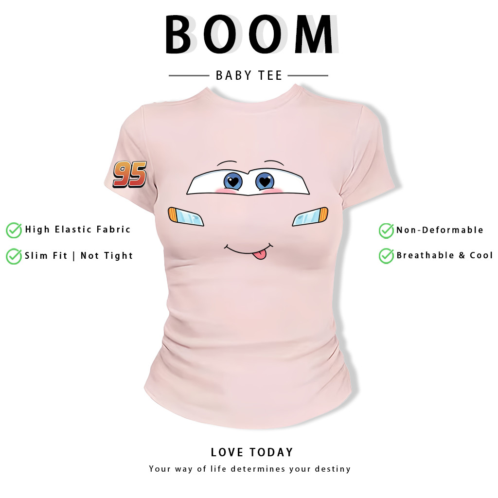 BOOM Áo Baby Tee Nữ Cotton Ôm Body-Áo Thun Ngắn Tay Y2K In Hình PhongCách Mùa Hè, Cổ Tròn Hàng Đầucách hàn quốc phongC12