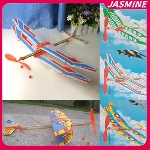 JASMINE Đồ chơi giáo dục trẻ em Dây cao su chạy bằng máy bay hai tầng cánh lắp ráp máy bay Đồ chơi JASMINE