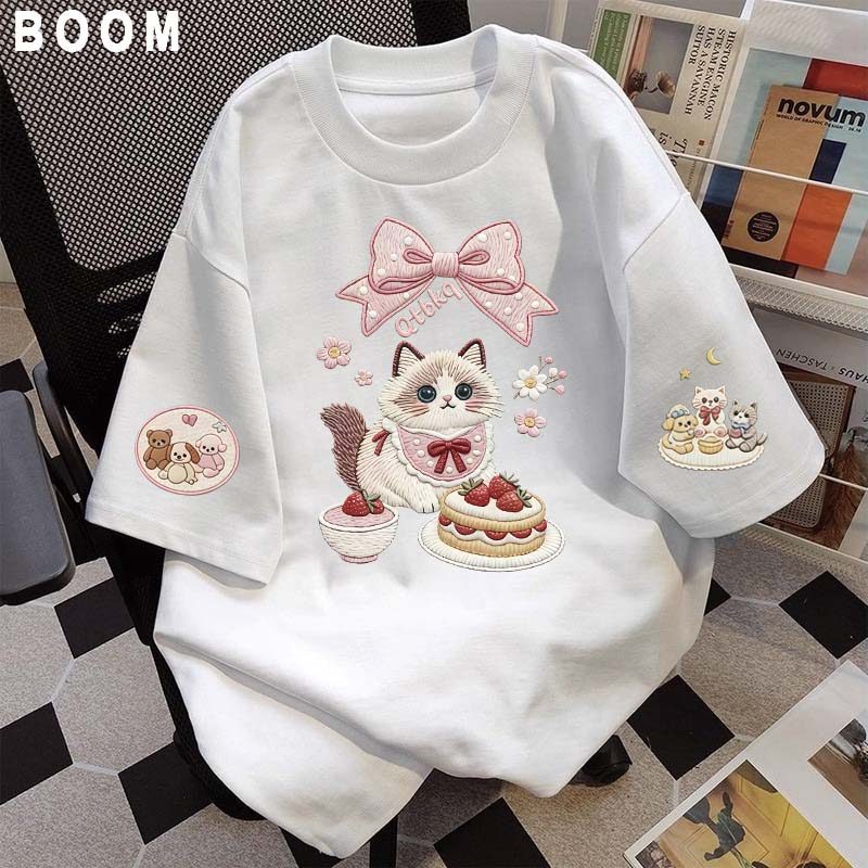 Áo thun chữ thêu nữ kiểu hàn quốc form rộng tay lỡ cổ tròn cotton mát - hè hot trend in cách dễ thương- Local brand #09