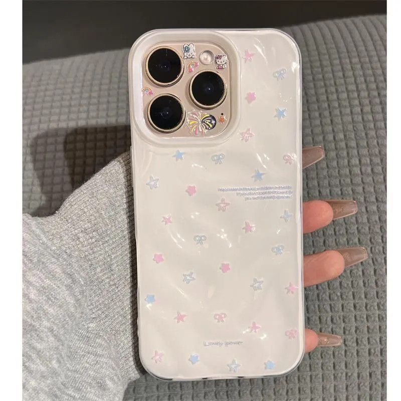 Vỏ iPhone màu hồng xanh họa sao vân đá thiên thạch nếp gấp phù hợp dòng 17 đến 11 Pro