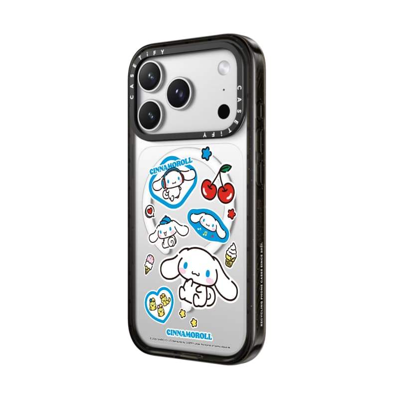 CASECASE X Cinnamoroll Sticker Case Đen / Xanh da trời / Hồng Bộ sưu tập kẹo Fizz Màu sắc trong suốt cứng từ tính Vỏ tác động cho Apple IPhone 13 14 15 16 17Pro Max Plus Có hộp