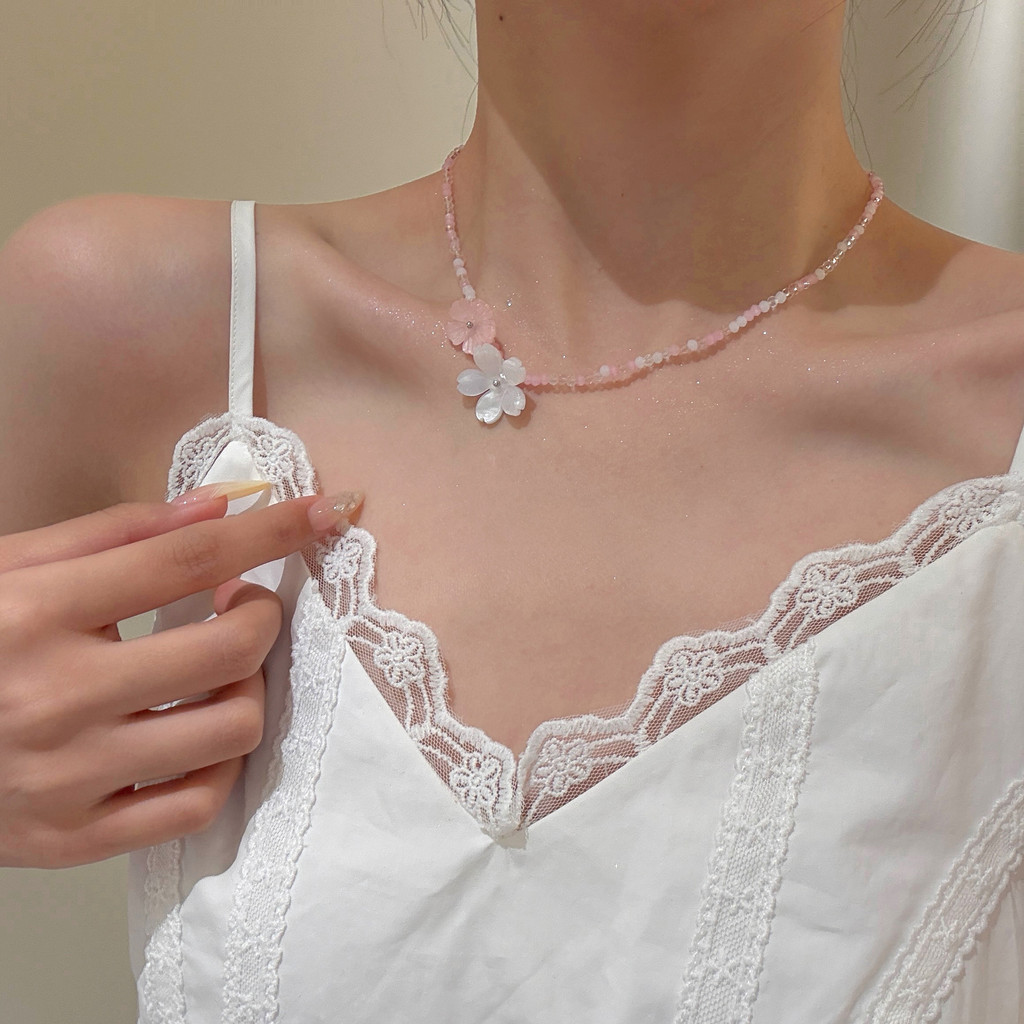Dây chuyền nữ hạt pha lê màu hồng tím, thiết kế ngọt ngào và cá tính