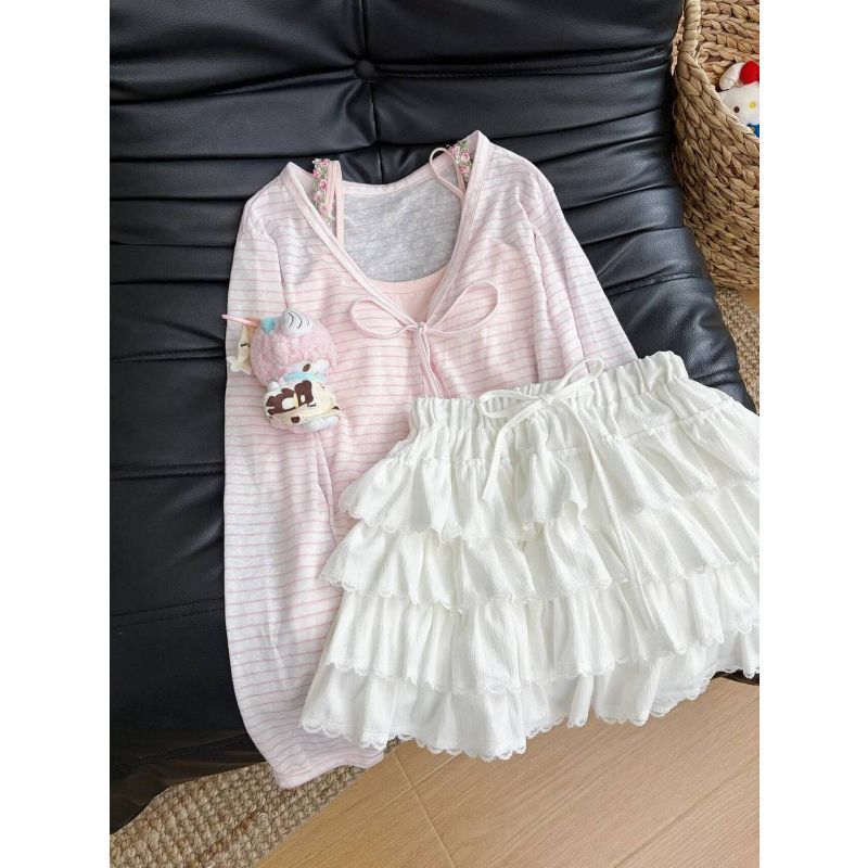 [Khuyến mãi 50%] Bộ Áo Cardigan Sọc Caro và Áo Sơ Mi Màu Hồng Ngọt Ngào, Chống Nắng, Phù Hợp Mùa Hè