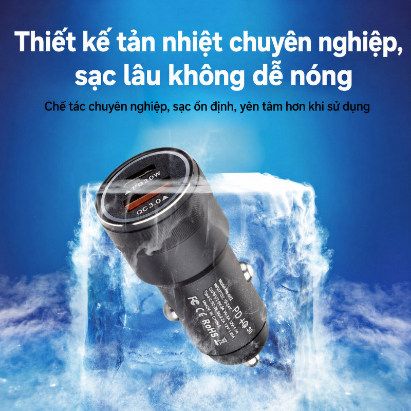 Tẩu Sạc O Tô 2 Cổng USB Type-C – Hợp Kim, Sạc Nhanh An Toàn, Nhỏ Tiện, Dùng Được Nhiều Xe