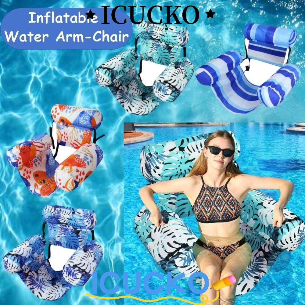 Ghế ngồi nổi ICUCKO - Phao bơm hơi gập được, bền bỉ dành cho bể bơi, kèm tựa lưng và cánh tay