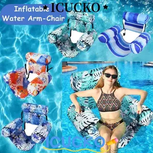 Ghế ngồi nổi ICUCKO - Phao bơm hơi gập được, bền bỉ dành cho bể bơi, kèm tựa lưng và cánh tay