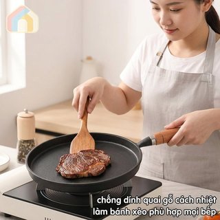 Gang Skillet Chống Dính Đế Bằng Gỗ Tay Cầm Bánh Nướng Bít Tết Chiên Chảo Cảm Ứng Lò Nướng Khí