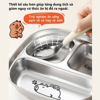 Đĩa Bé Bằng Thép Không Gỉ 3 Ngăn Dễ Thương Capybara Cho Bé Ăn Muỗng Hoạt Hình Khay Ăn Trưa
