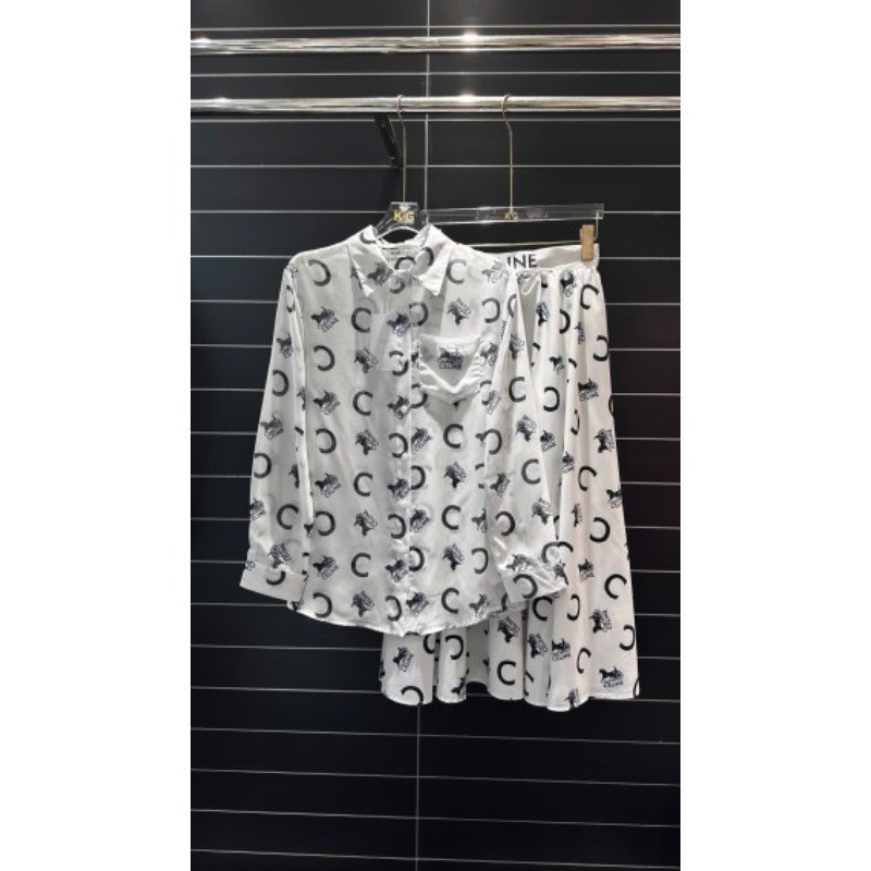Bộ đồ nữ mới có áo sơ mi Jacquard có ve áo và váy dài