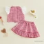 6M-3Y Bé Gái Bộ Kẻ Sọc In Thêu Ren Tay Bay Ve Áo Nút-Down Tank Tops + Eo Co Giãn Váy Chữ A