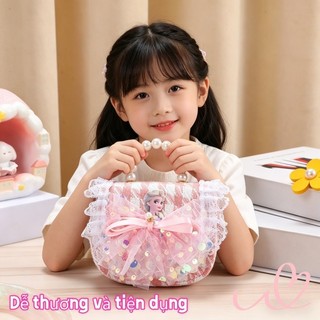 Túi xách cho bé gái – Nơ bướm, đính ngọc trai, phong cách công chúa, đeo chéo, xách tay, chất liệu dạ cao cấp, đi chơi