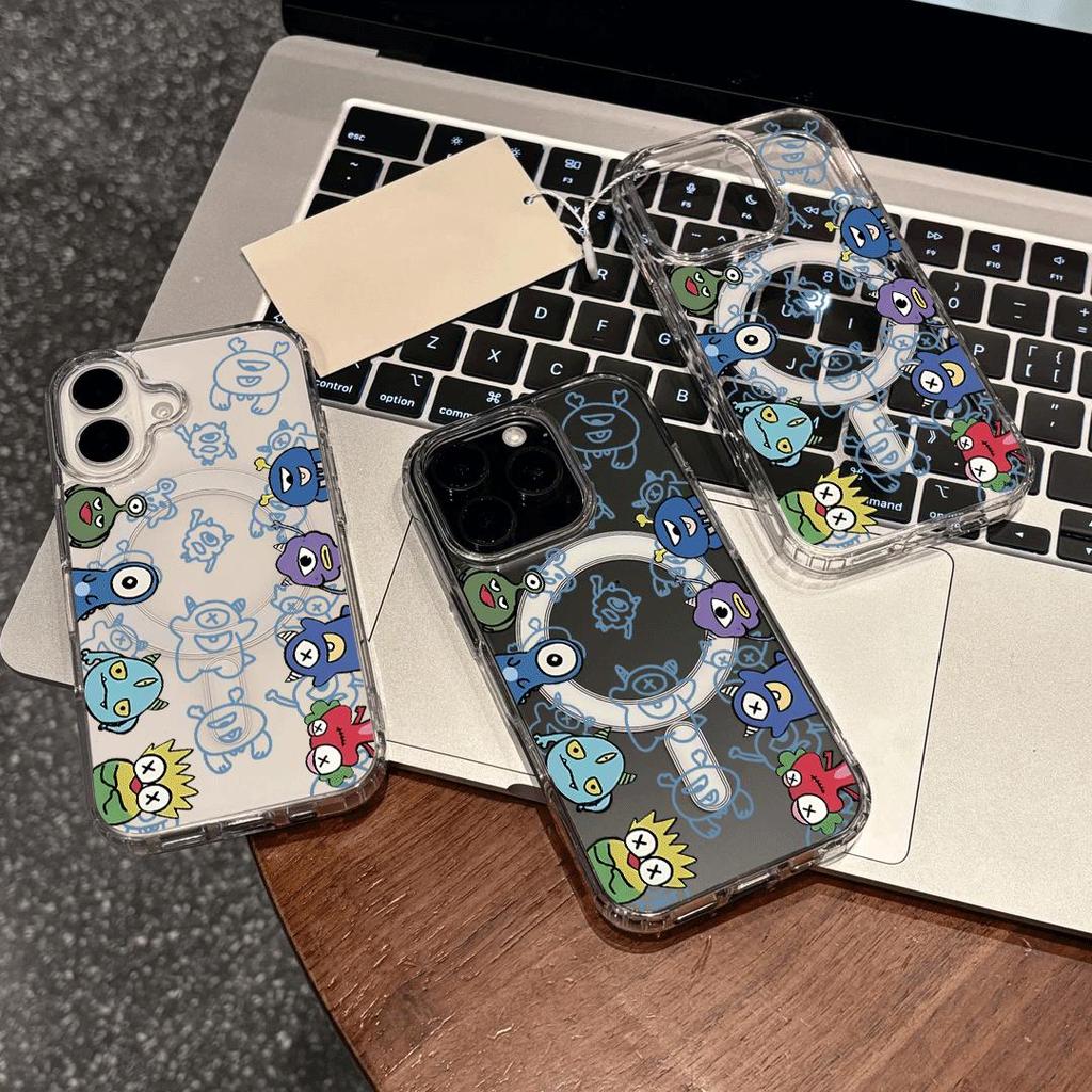 Quái vật hoạ hình nhỏVỏ hút từ trong suốt phù hợp với vỏ điện thoại 17/16 Pro, iPhone