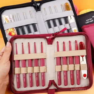 Bộ móc tay cầm mềm màu đỏ Bộ dụng cụ đan móc thủ công Dép chất liệu khăn quàng cổ Gói FKMW