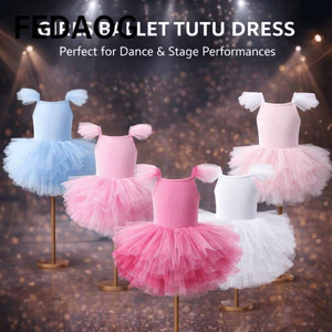 FEDAOG Bé Gái Váy Ba Lê, Đầm Hoàng Tử Puffy Ballet TuTu Đầm, Trang Phục Trình Diễn Ba Lê Tay Ngắn Chuyên Nghiệp Tập Gymnastic