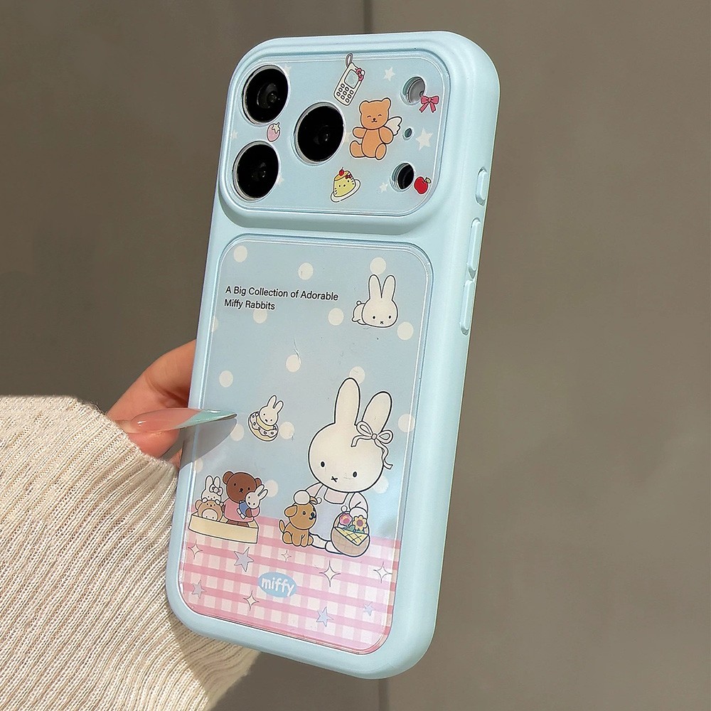 Ốp điện thoại Grid Rabbit + Chain Windows Acrylic cho iPhone 17 Pro Max 16 15 14 Vỏ bảo vệ chống sốc