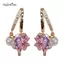 AqToCna 1 Cặp Bông Tai Pha Lê Tính Khí Thời Trang Màu Tím Zircon Hoa Bốn Lá Ngọc Trai Bông Tai Dành Cho Nữ Nhẹ Sang Trọng Phụ Kiện Tai AqToCna