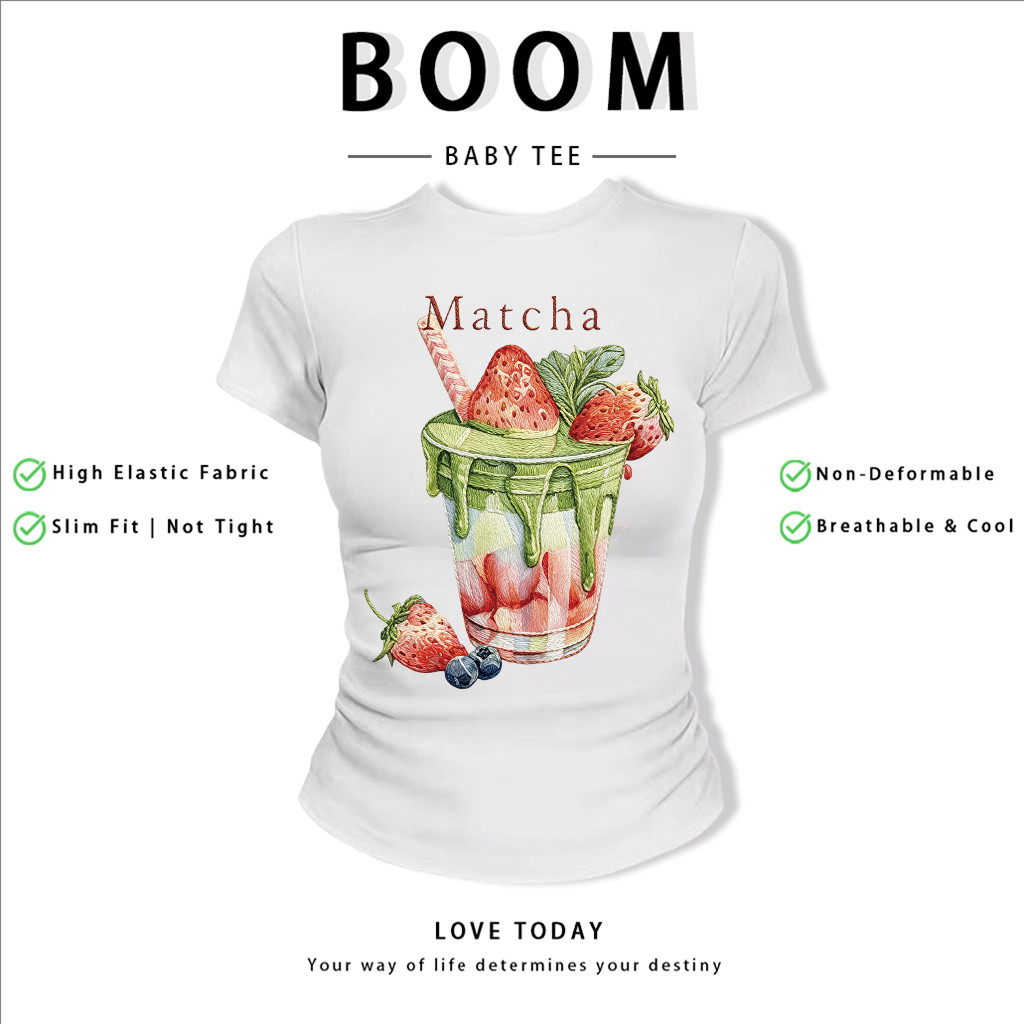 BOOM Áo Baby Tee Nữ Cotton Ôm Body-Áo Thun Ngắn Tay Y2K In Hình PhongCách Mùa Hè, Cổ Tròn Hàng Đầucách hàn quốc phongG57