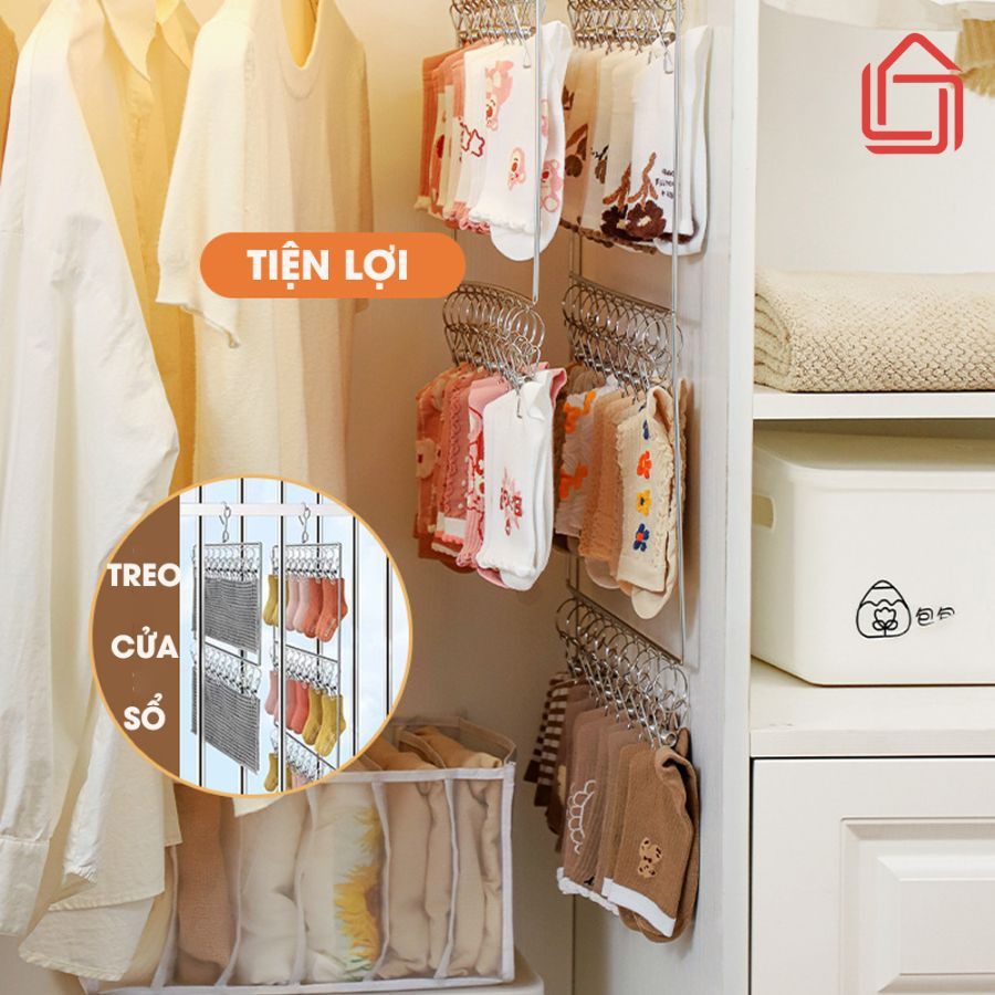 Móc Treo Đồ Inox Không Gỉ HomeMate 2/3 Tầng – Móc Phơi Đồ Lót, Tất Vớ Có Kẹp Chống Gió Siêu Tiện Lợi