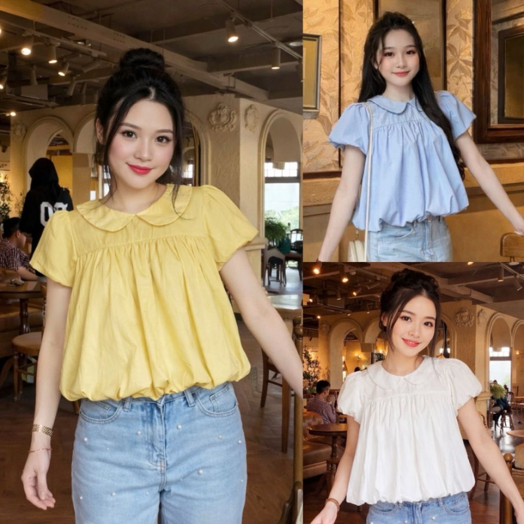 Áo kiểu babydoll cổ bèo sen tay phồng dáng bí xinh xắn đáng yêu tôn dáng BS996 - SamHi Closet