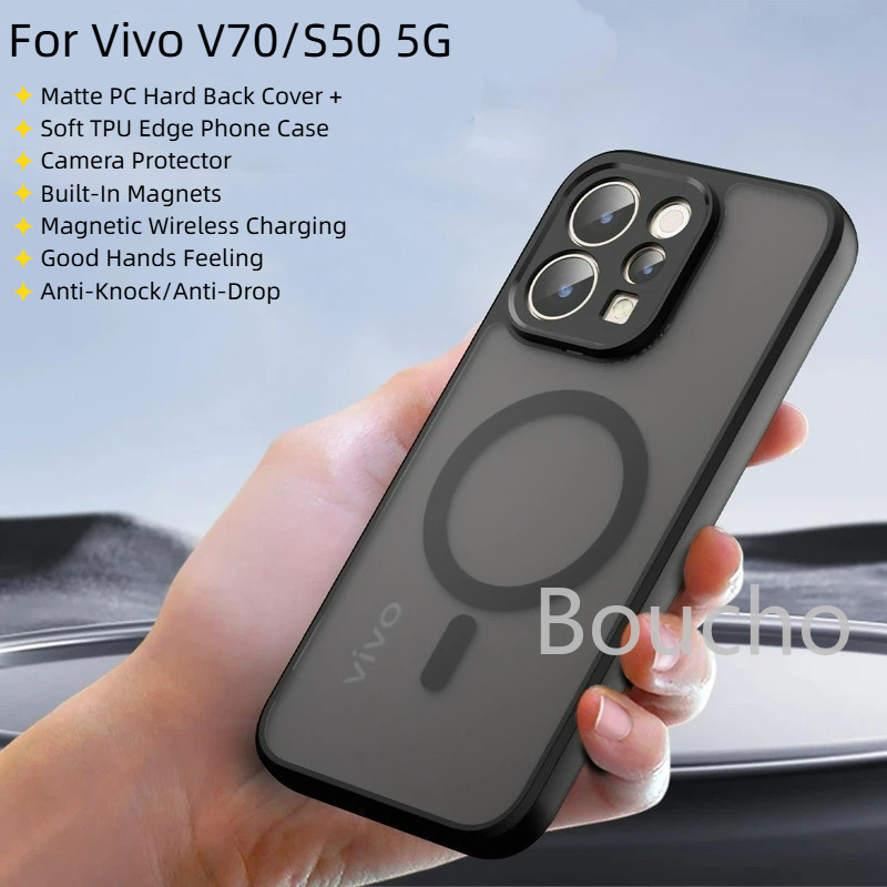 Dành Cho V70 FE V60 V50 V40 Lite V30 Cảm Giác Da Mờ Mặt Sau PC Cứng Tích Hợp Vỏ Điện Thoại Từ Tính Cho Vivo V70 5G S50 Vỏ Chống Sốc