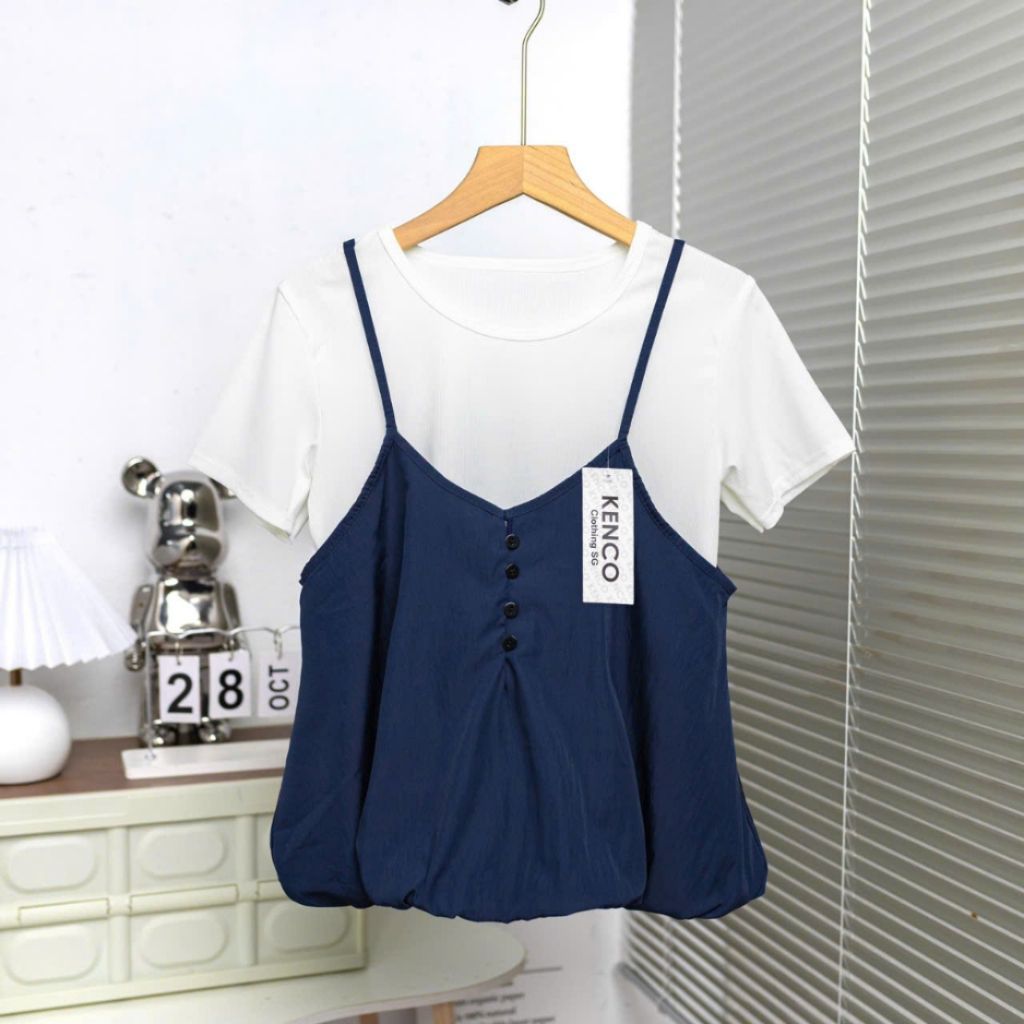 Set Yếm Nữ 2 Dây Dáng Bí Cúc Dọc Kèm Áo Thun Trơn (Có Bán Lẻ Yếm)MA3807 - SamHi Closet