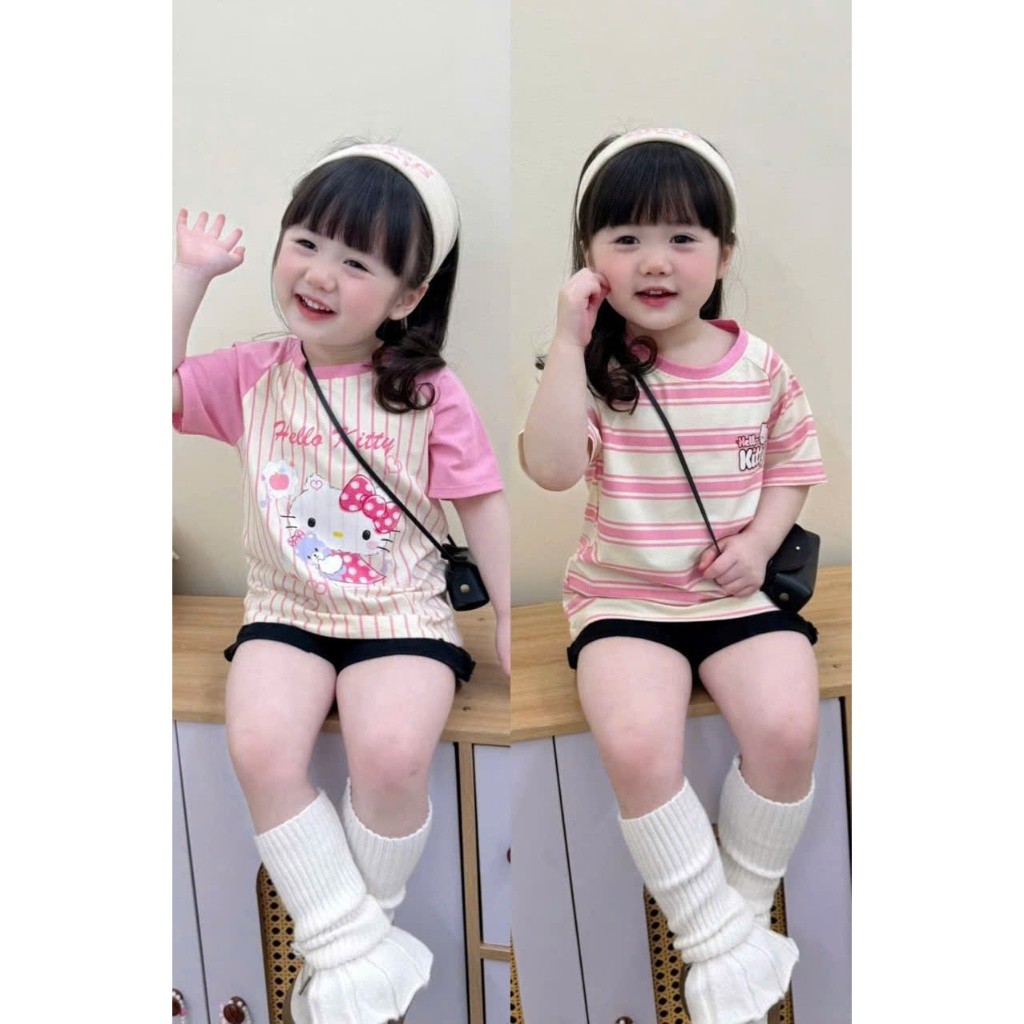 Sét Bé Gái HỌA TIẾT HELLOKYTY GIÁP LĂNG QC67 K.Kid Bộ Mùa Hè Chất Cotton Mềm Mát M88
